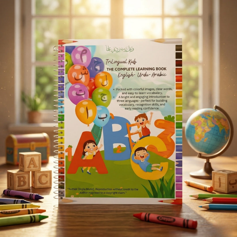Trilingual kids: The Complete Learning Book (Urdu, English, Arabic)
